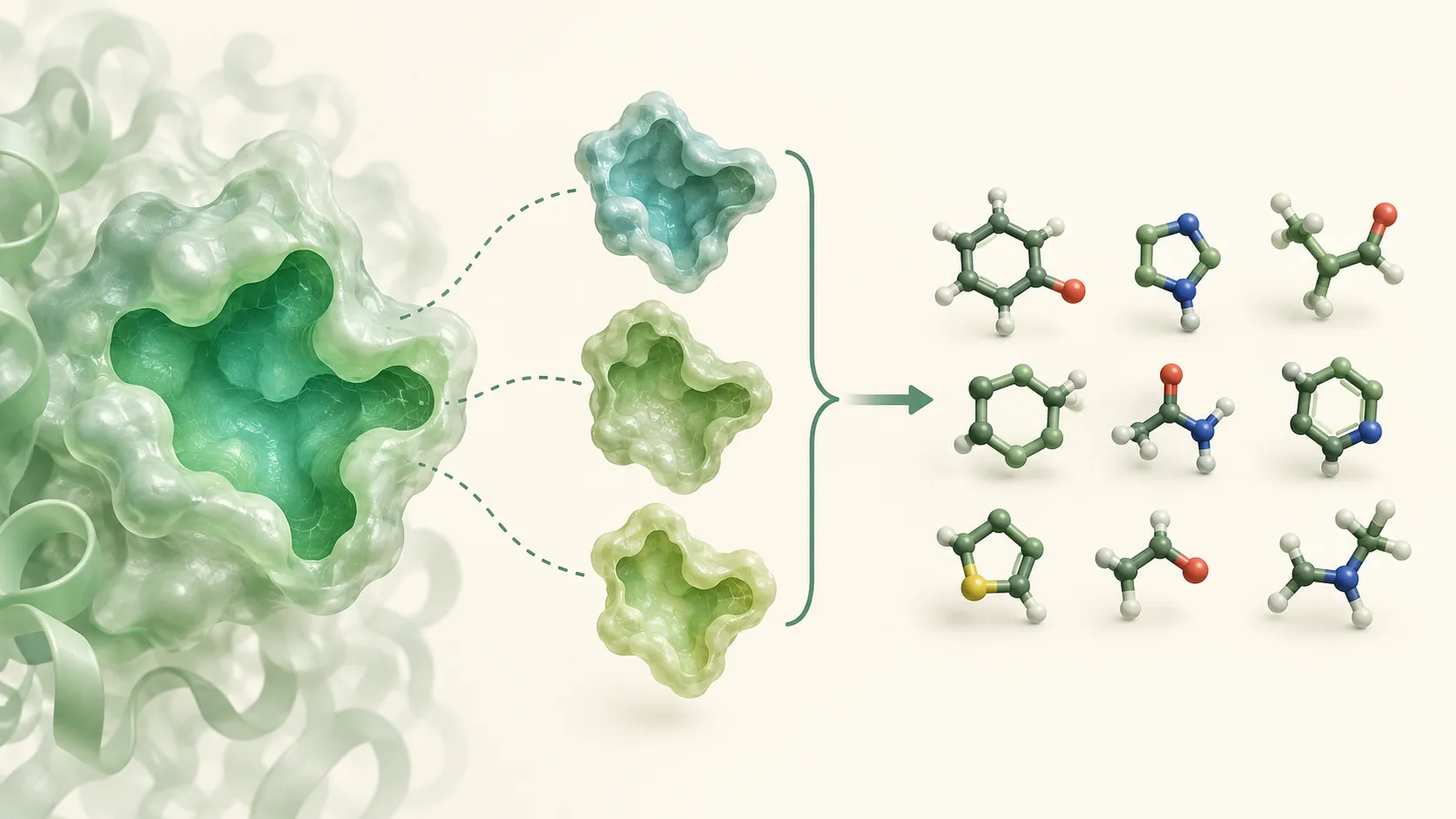Similar protein pockets leading to an organized collection of compatible molecular fragments