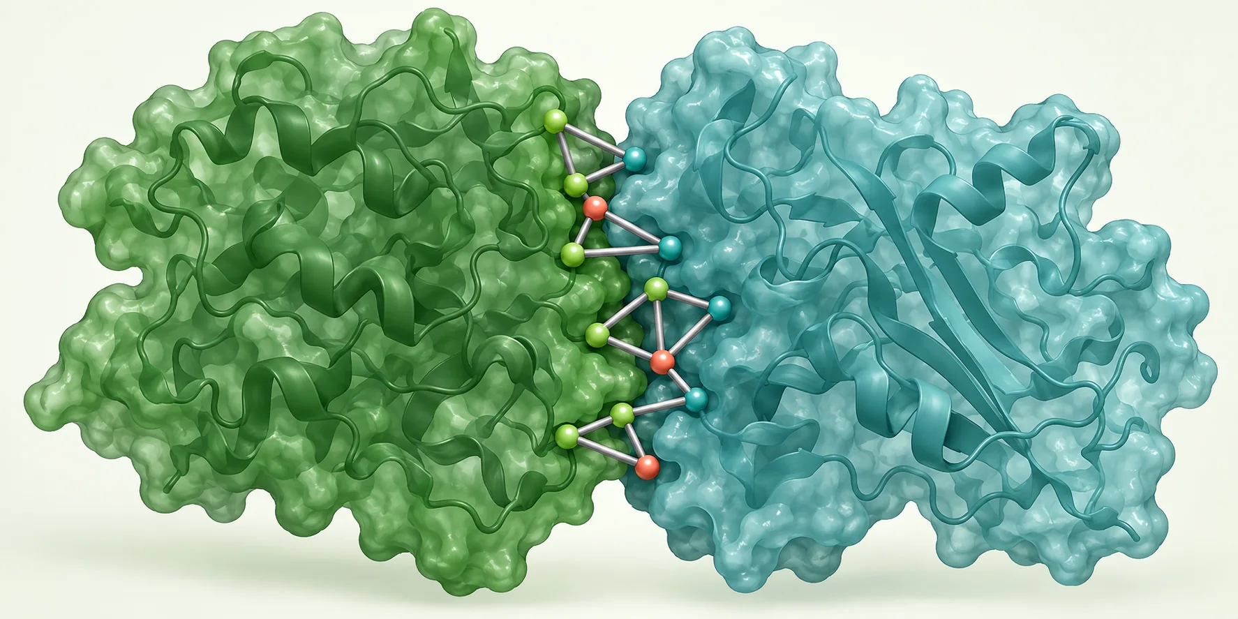 Two protein surfaces joined at an interface with selected multi-residue geometric motifs